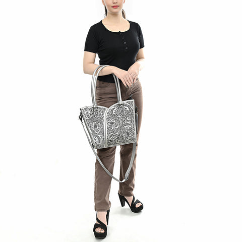 American Darling Handcrafted Western Leather Tote Bag with Floral Tooled Detailing