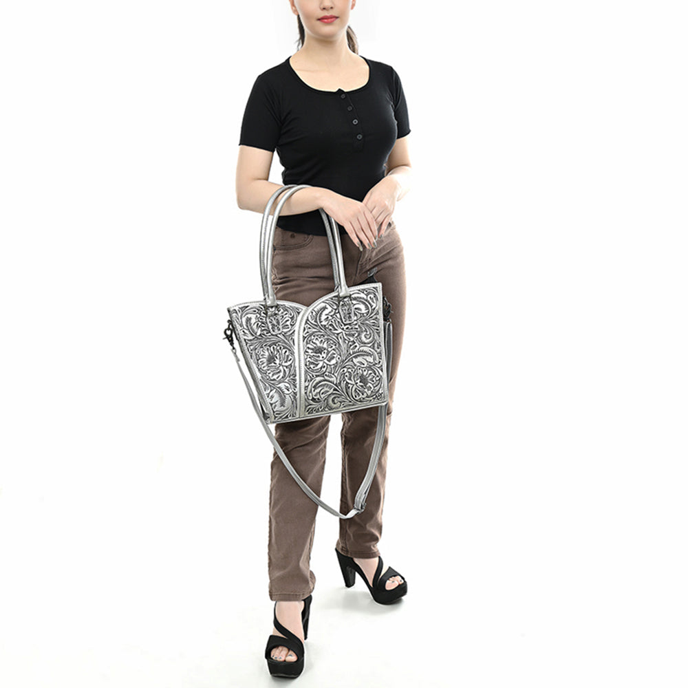 ADBG1473 Hand-Tooled Leather Tote Bag - Western Floral Dual Carry by American Darling