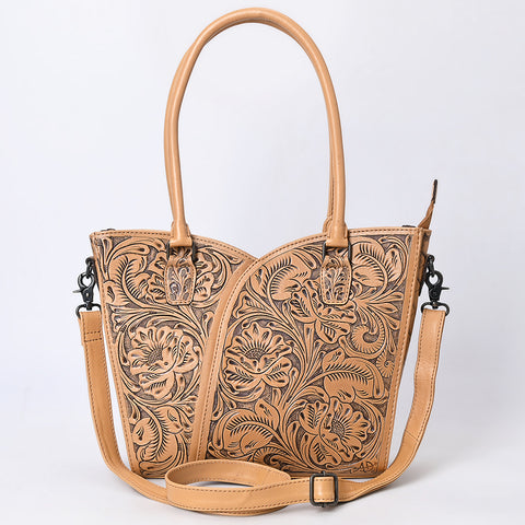 American Darling Handcrafted Western Leather Tote Bag with Floral Tooled Detailing