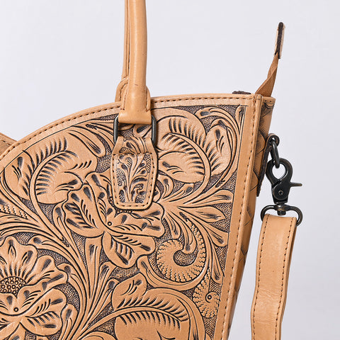 American Darling Handcrafted Western Leather Tote Bag with Floral Tooled Detailing