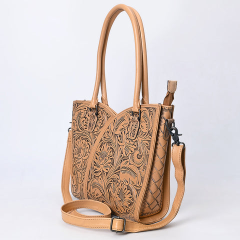 American Darling Handcrafted Western Leather Tote Bag with Floral Tooled Detailing