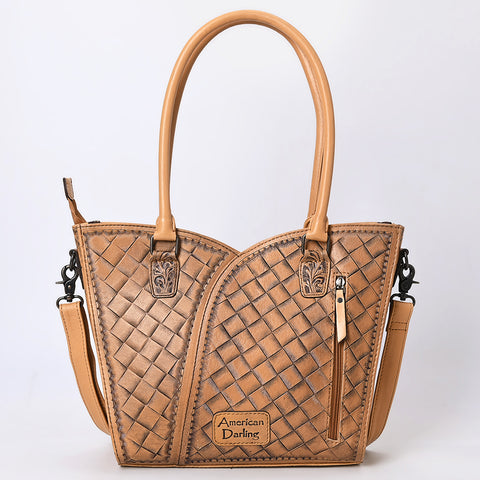 American Darling Handcrafted Western Leather Tote Bag with Floral Tooled Detailing