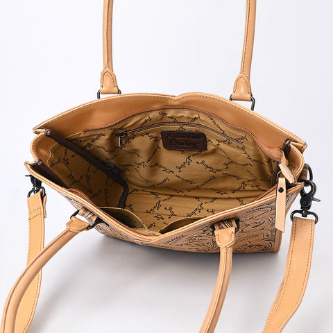American Darling Handcrafted Western Leather Tote Bag with Floral Tooled Detailing
