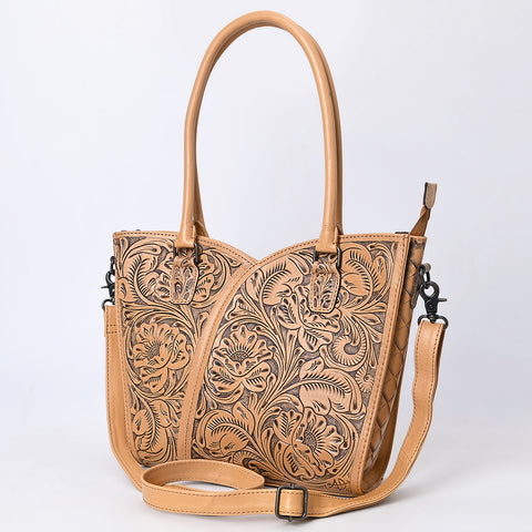 American Darling Handcrafted Western Leather Tote Bag with Floral Tooled Detailing