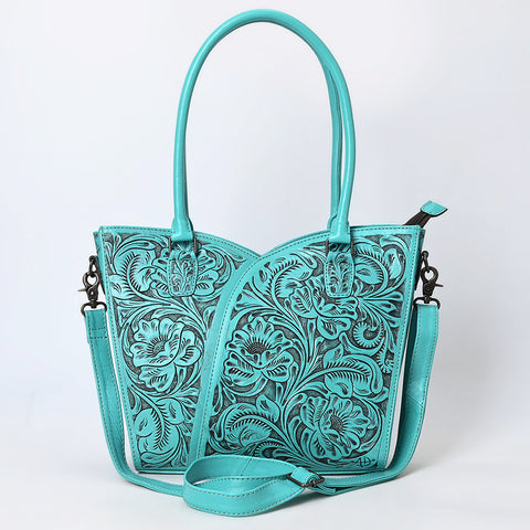 American Darling Handcrafted Western Leather Tote Bag with Floral Tooled Detailing