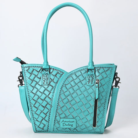 American Darling Handcrafted Western Leather Tote Bag with Floral Tooled Detailing