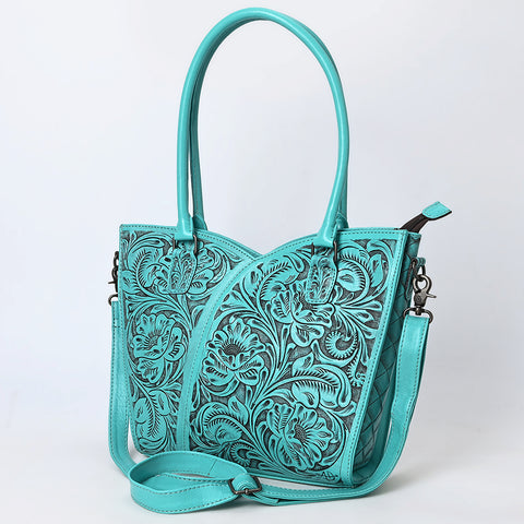American Darling Handcrafted Western Leather Tote Bag with Floral Tooled Detailing