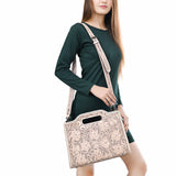 ADBG1474 Hand-Tooled Leather Western Crossbody Bag with Floral Design & Braided Edges