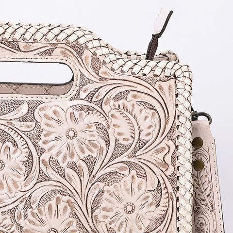 American Darling Western Hand-Tooled Genuine Leather Clutch Bag with Floral Carving