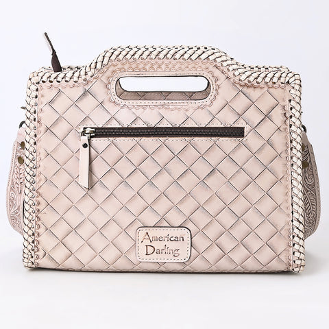 American Darling Western Hand-Tooled Genuine Leather Clutch Bag with Floral Carving