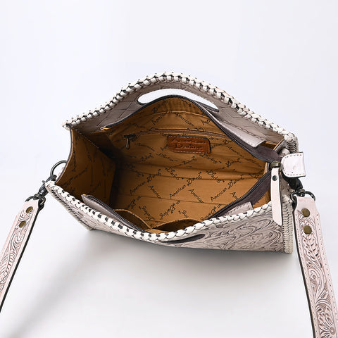 American Darling Western Hand-Tooled Genuine Leather Clutch Bag with Floral Carving