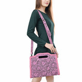 ADBG1474 Hand-Tooled Leather Western Crossbody Bag with Floral Design & Braided Edges