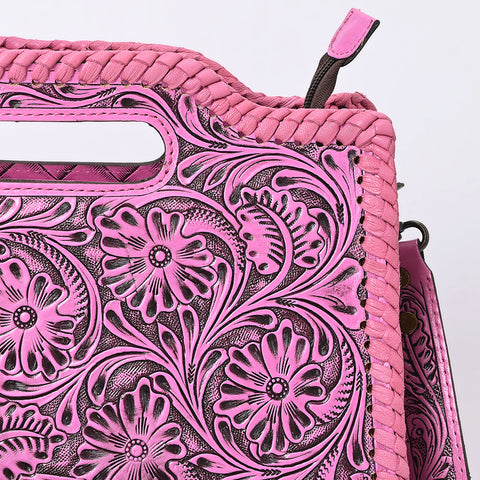 American Darling Pink Western Leather Clutch Bag Hand Tooled Genuine Floral Carved Purse