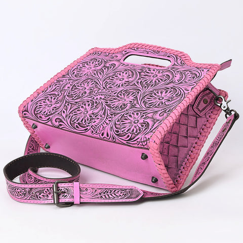 American Darling Pink Western Leather Clutch Bag Hand Tooled Genuine Floral Carved Purse