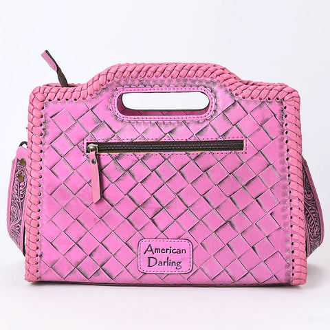 American Darling Pink Western Leather Clutch Bag Hand Tooled Genuine Floral Carved Purse