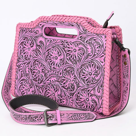 American Darling Pink Western Leather Clutch Bag Hand Tooled Genuine Floral Carved Purse