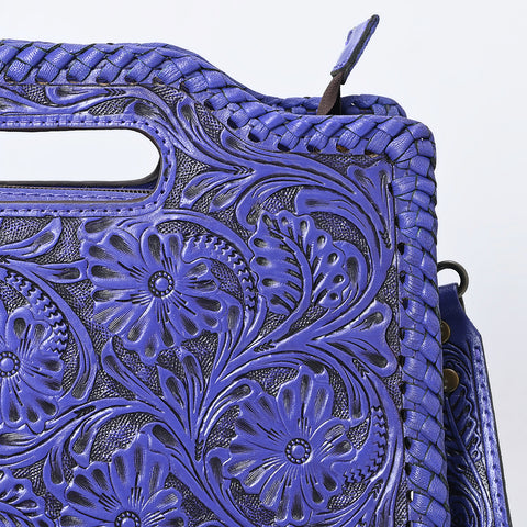 American Darling Western Hand-Tooled Genuine Leather Clutch Bag with Floral Carving