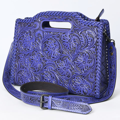 American Darling Western Hand-Tooled Genuine Leather Clutch Bag with Floral Carving