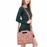 ADBG1474 Hand-Tooled Leather Western Crossbody Bag with Floral Design & Braided Edges