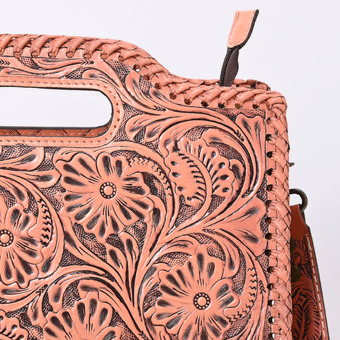 American Darling Western Hand-Tooled Genuine Leather Clutch Bag with Floral Carving