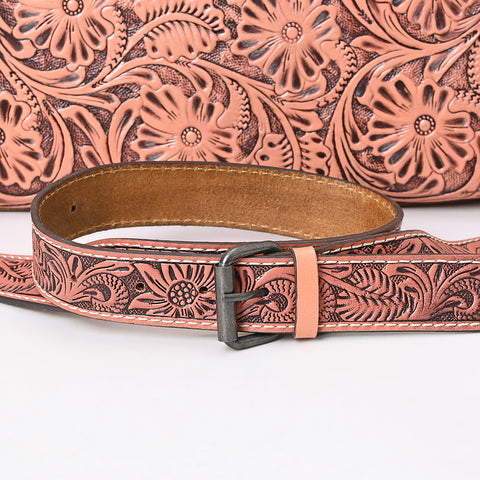 American Darling Western Hand-Tooled Genuine Leather Clutch Bag with Floral Carving