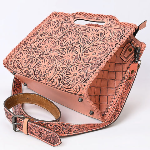 American Darling Western Hand-Tooled Genuine Leather Clutch Bag with Floral Carving