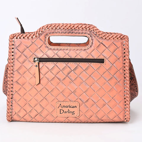 American Darling Western Hand-Tooled Genuine Leather Clutch Bag with Floral Carving
