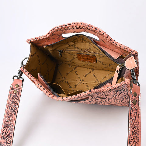 American Darling Western Hand-Tooled Genuine Leather Clutch Bag with Floral Carving