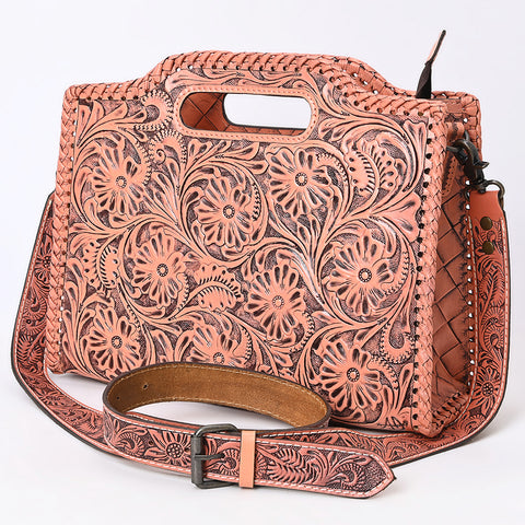 American Darling Western Hand-Tooled Genuine Leather Clutch Bag with Floral Carving