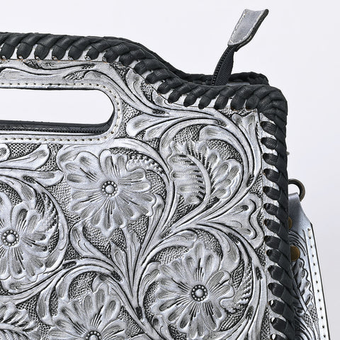 American Darling Western Hand-Tooled Genuine Leather Clutch Bag with Floral Carving