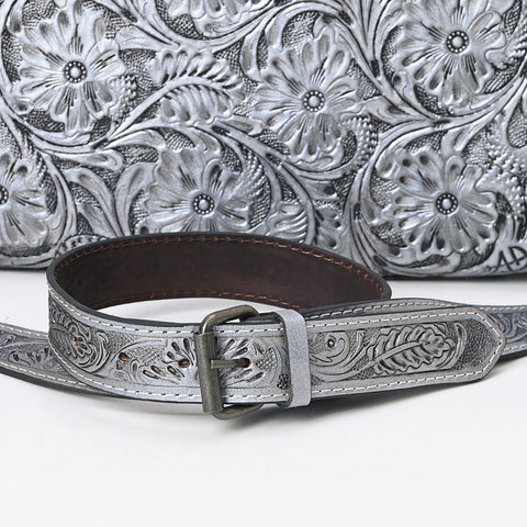 American Darling Western Hand-Tooled Genuine Leather Clutch Bag with Floral Carving