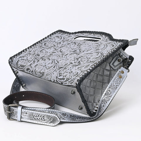 American Darling Western Hand-Tooled Genuine Leather Clutch Bag with Floral Carving