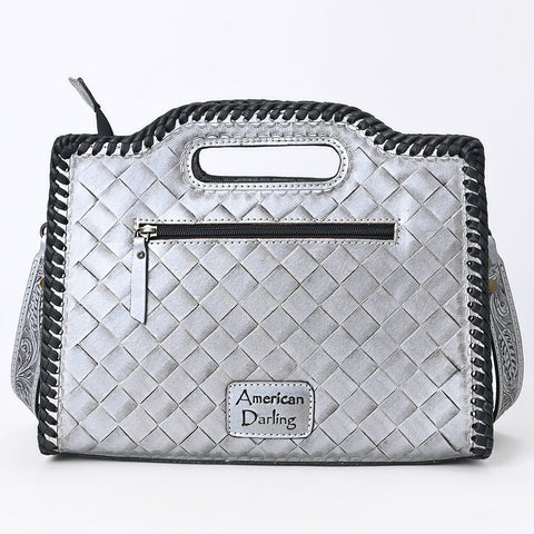 American Darling Western Hand-Tooled Genuine Leather Clutch Bag with Floral Carving