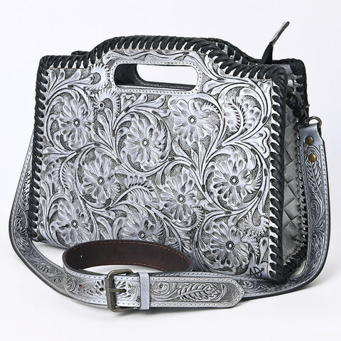 American Darling Western Hand-Tooled Genuine Leather Clutch Bag with Floral Carving