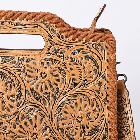American Darling Western Hand-Tooled Genuine Leather Clutch Bag with Floral Carving
