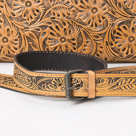 American Darling Western Hand-Tooled Genuine Leather Clutch Bag with Floral Carving