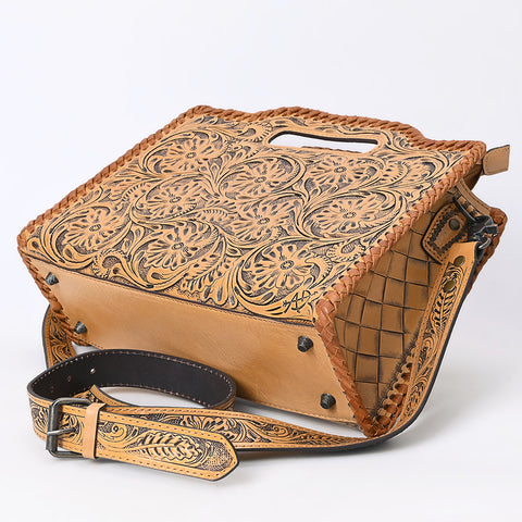 American Darling Western Hand-Tooled Genuine Leather Clutch Bag with Floral Carving