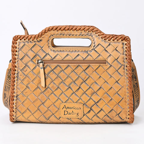 American Darling Western Hand-Tooled Genuine Leather Clutch Bag with Floral Carving