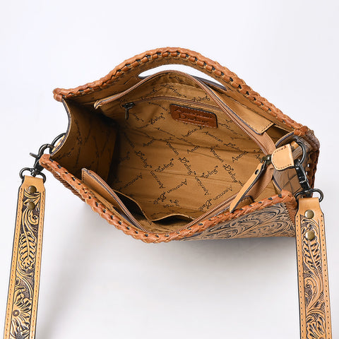 American Darling Western Hand-Tooled Genuine Leather Clutch Bag with Floral Carving