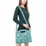 ADBG1474 Hand-Tooled Leather Western Crossbody Bag with Floral Design & Braided Edges