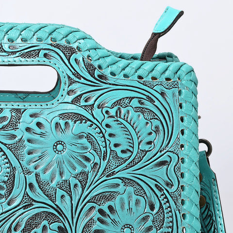American Darling Western Hand-Tooled Genuine Leather Clutch Bag with Floral Carving