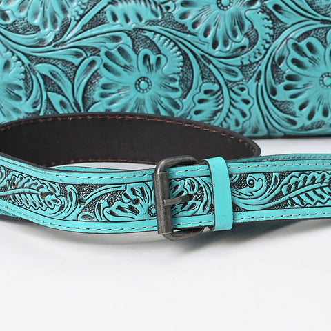 American Darling Western Hand-Tooled Genuine Leather Clutch Bag with Floral Carving