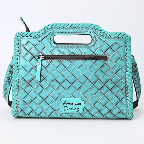 American Darling Western Hand-Tooled Genuine Leather Clutch Bag with Floral Carving