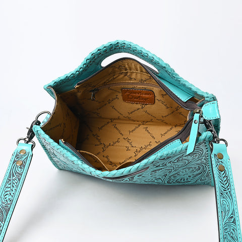 American Darling Western Hand-Tooled Genuine Leather Clutch Bag with Floral Carving