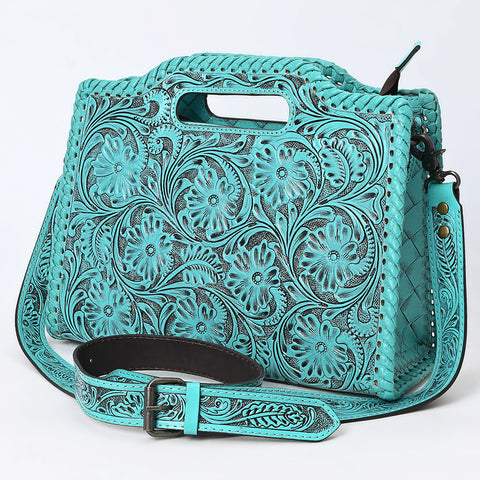 American Darling Western Hand-Tooled Genuine Leather Clutch Bag with Floral Carving