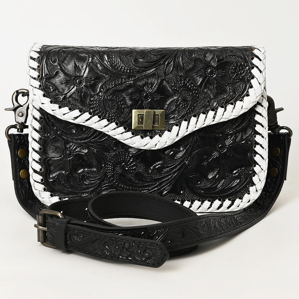 ADBG1475 Tooled Leather Crossbody Bag with Whipstitch Trim