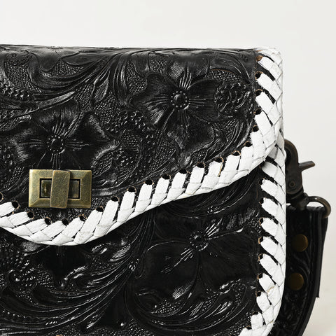 American Darling Western Genuine Leather Small Cross Body Bag with Hand-Tooled Floral Design