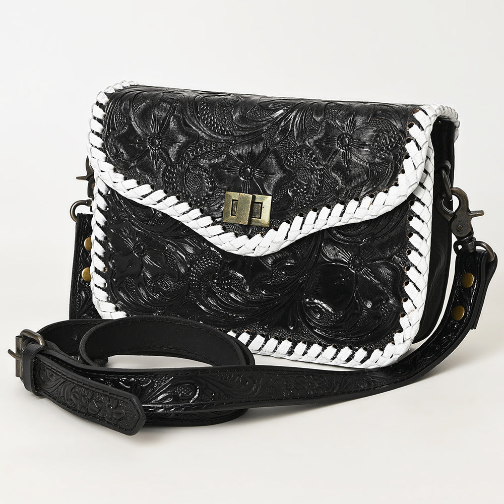 ADBG1475 Tooled Leather Crossbody Bag with Whipstitch Trim