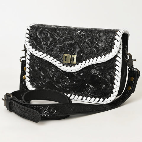 American Darling Western Genuine Leather Small Cross Body Bag with Hand-Tooled Floral Design