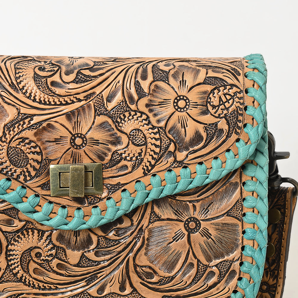 ADBG1475 Tooled Leather Crossbody Bag with Whipstitch Trim